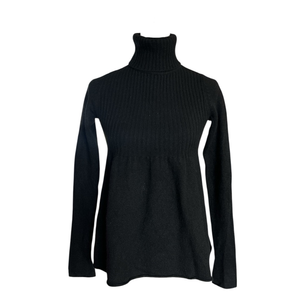 VINCE 100% Cashmere Black  Turtleneck Peplum Sweater Size S Y2K